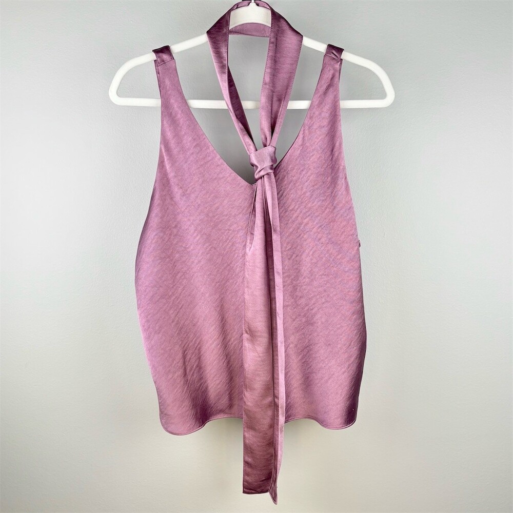 WILDFANG Cami Top Womens Size M Purple Mauve V-Neck Satin Sash Tie